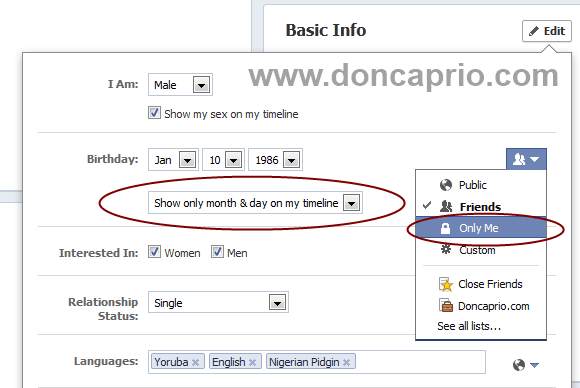 hide your birthday from facebook profile