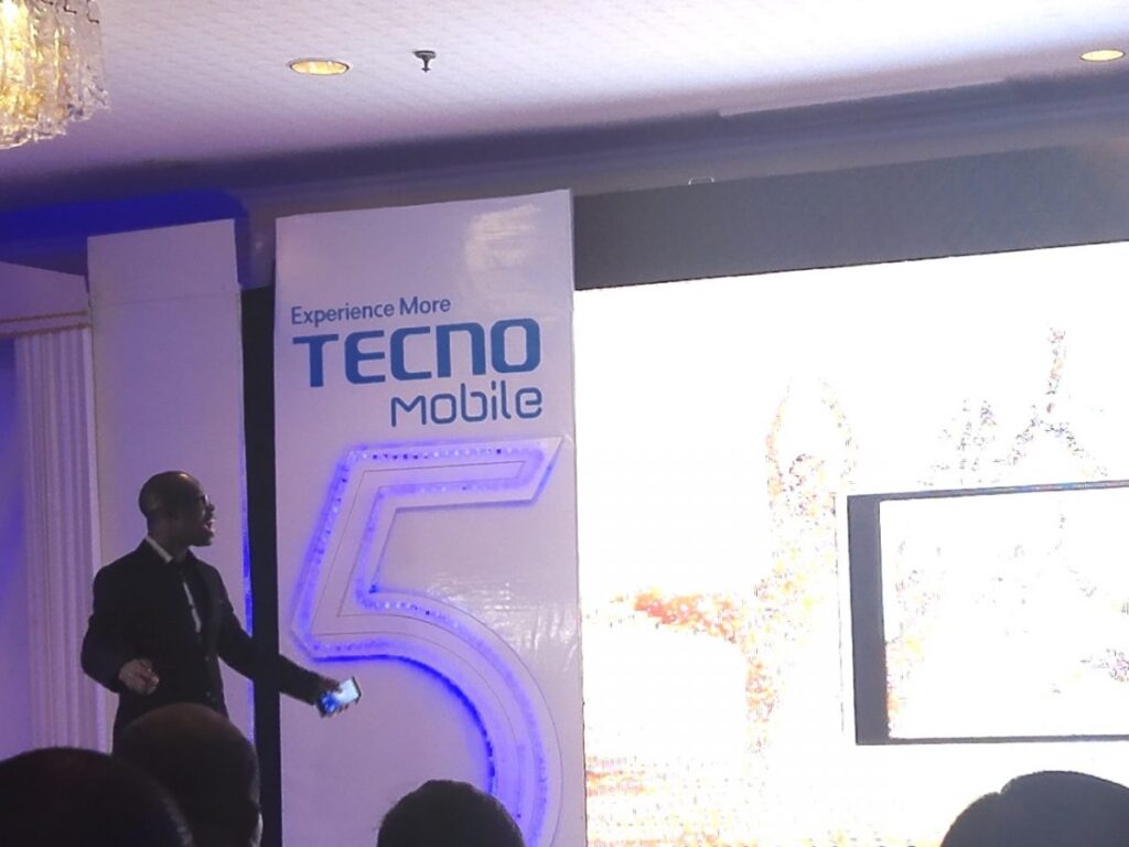 Jesse Oguntimehin, Digital Marketing Manager for Tecno Mobile delivering a presentation during the launch