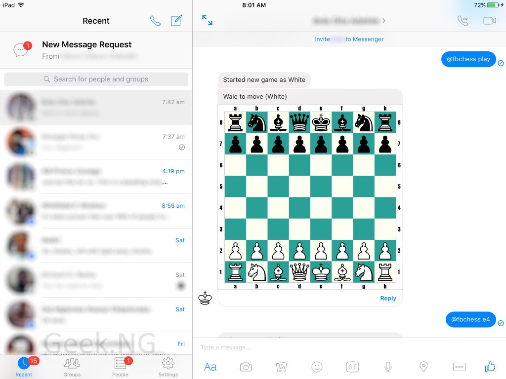 How to play chess on fb chat