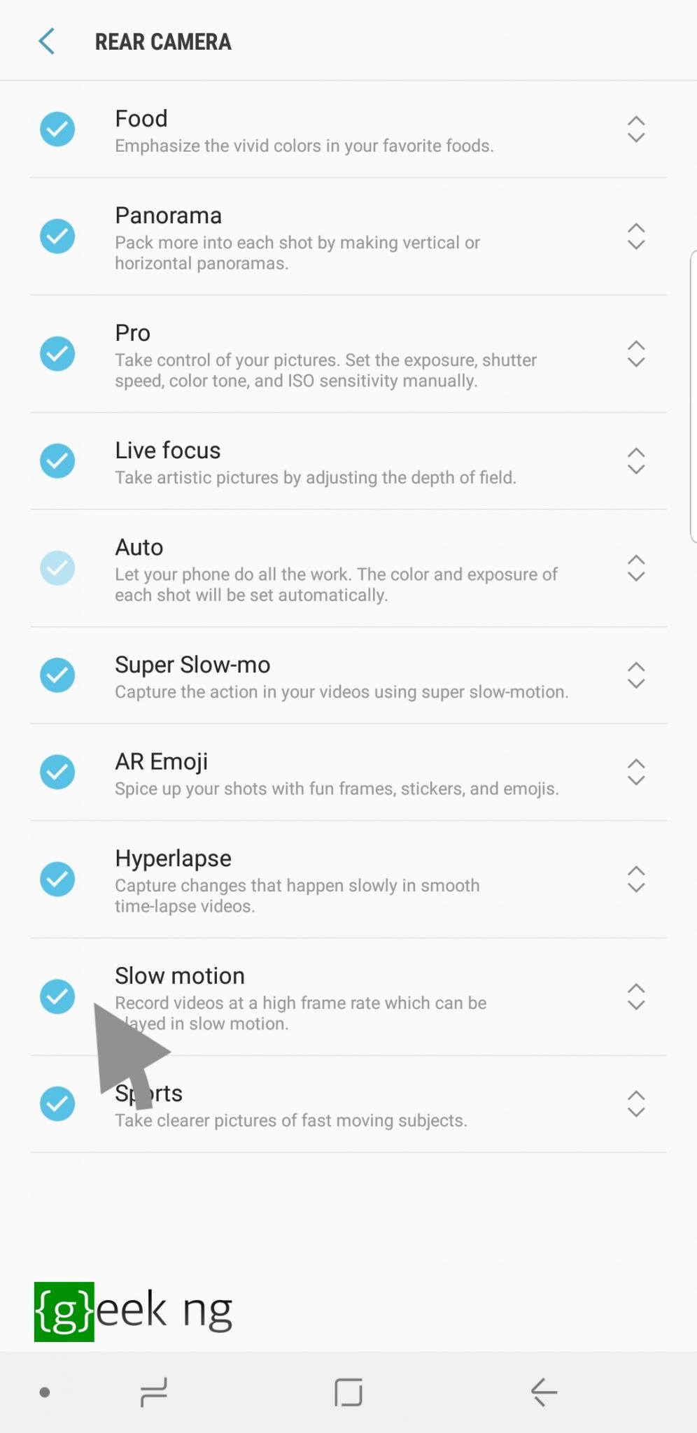 samsung galaxy s9+ camera modes