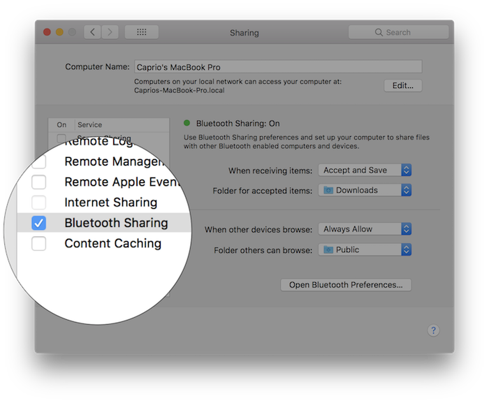 enable network access on mac for bluetooth